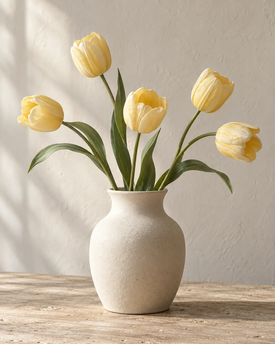 Botergele kunsttulp met groene steel