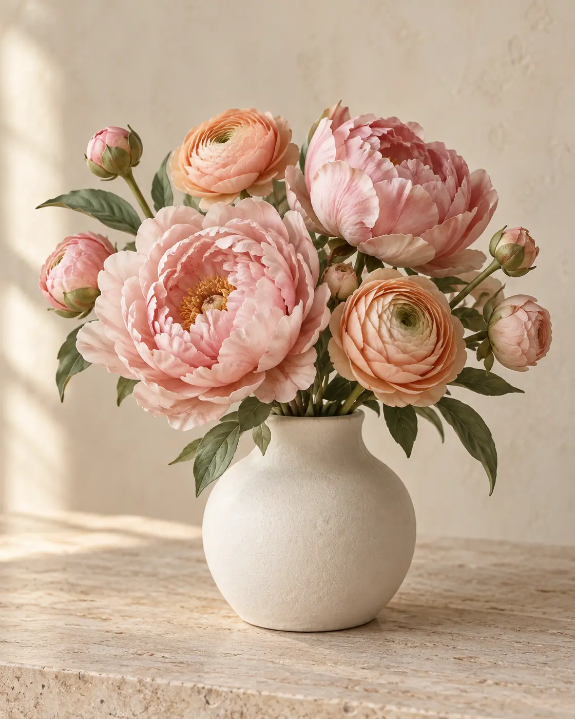 Kunst-pioenroos in vergrijsd roze en perzik